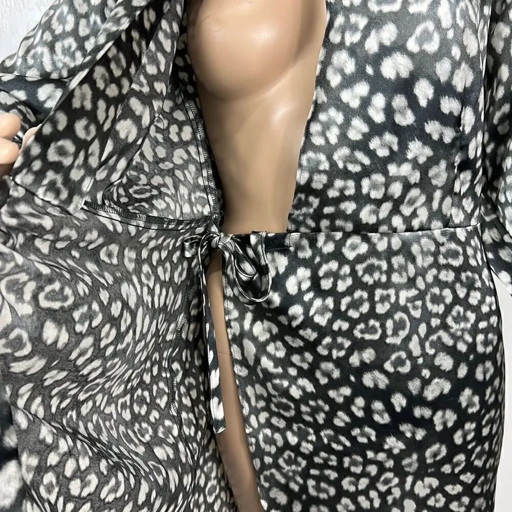 Worthington Animal Print Long Sleeve Satin Wrap Dress Size S - Picture 9 of 14